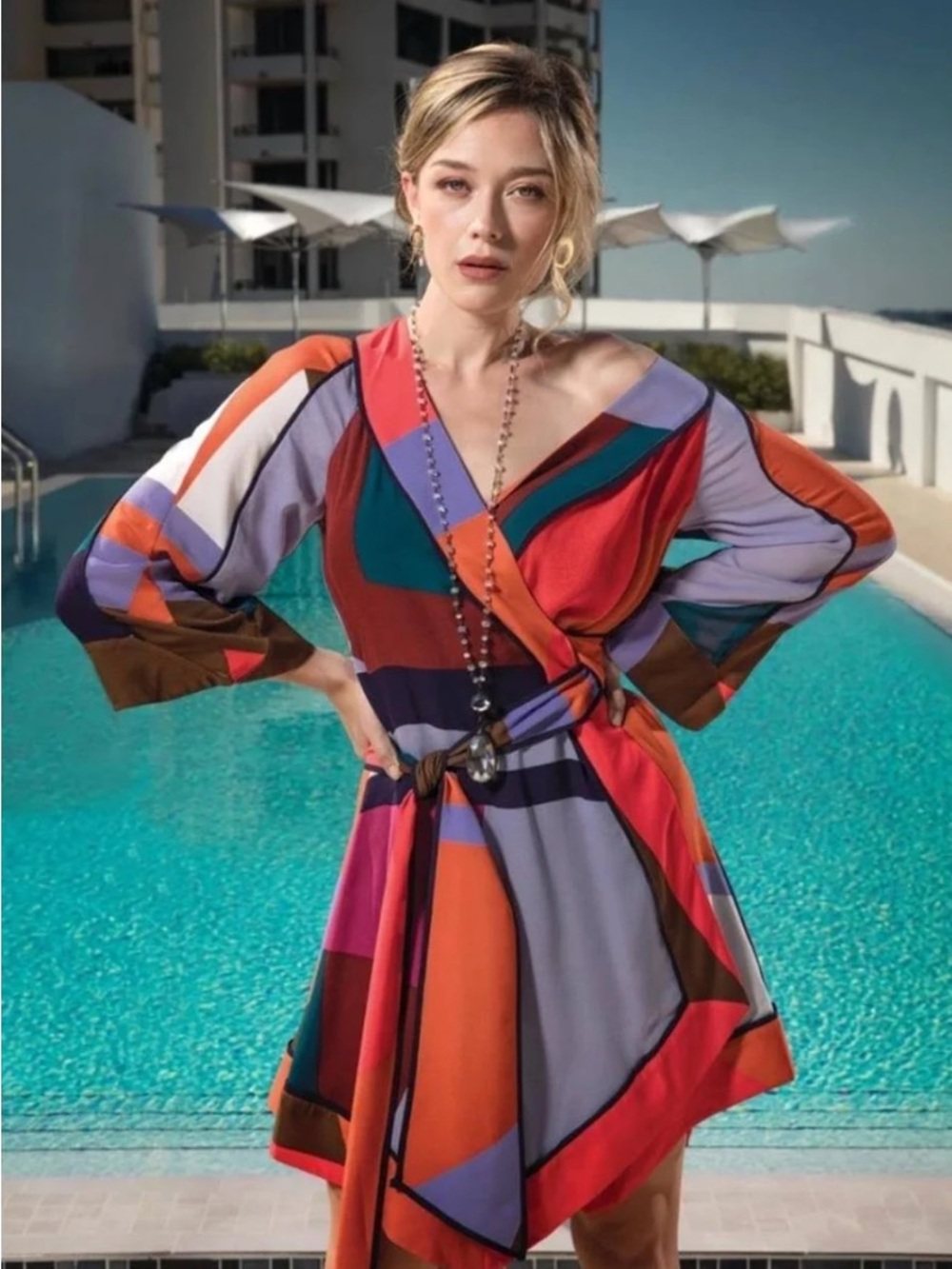 Tanya Taylor Colorful Geometric Wrap Dress